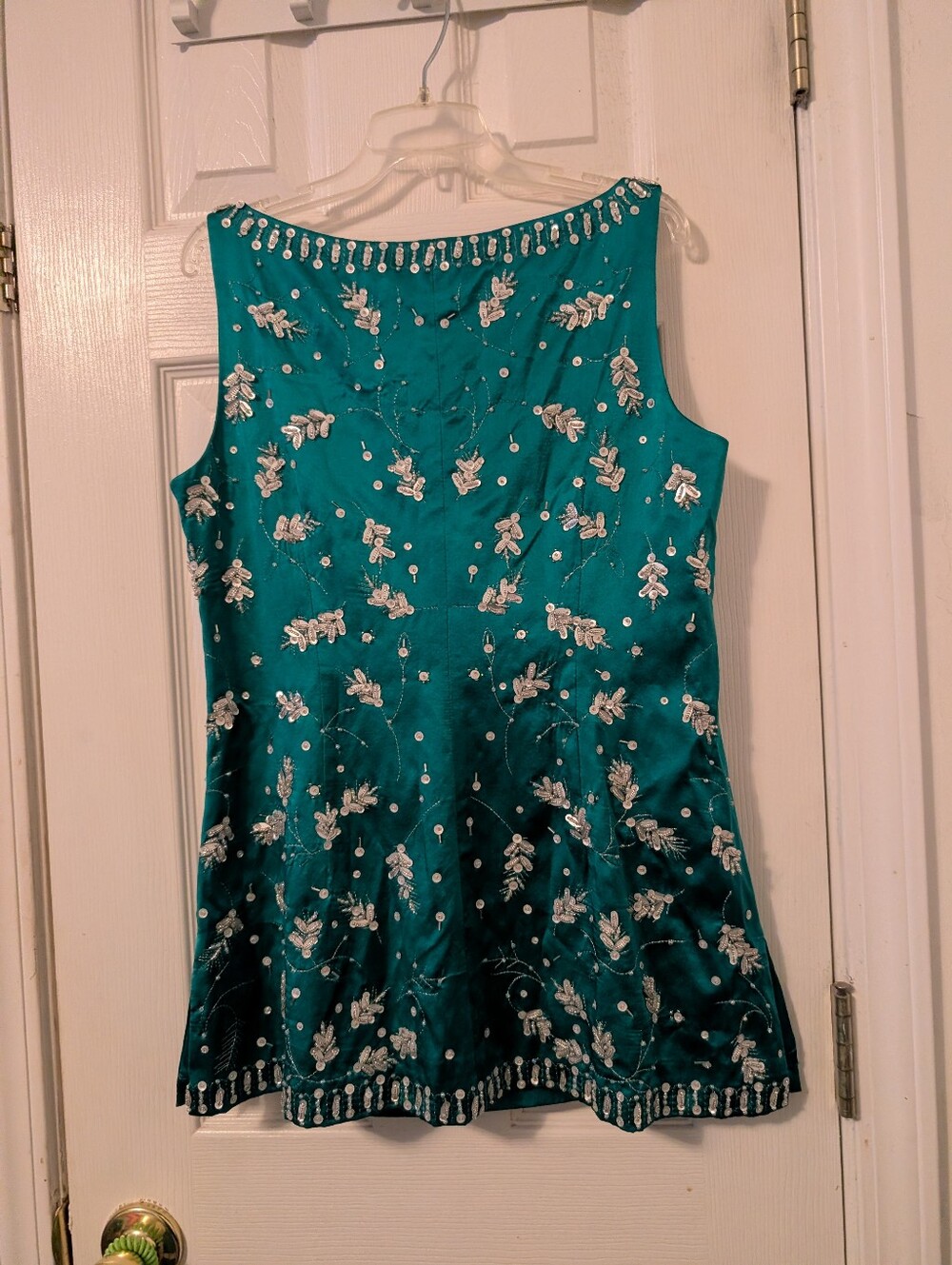 Laundry by Shelli Segal Beaded Silk Sleeveless Blouse Tank Top Medium Teal - Picture 4 of 7